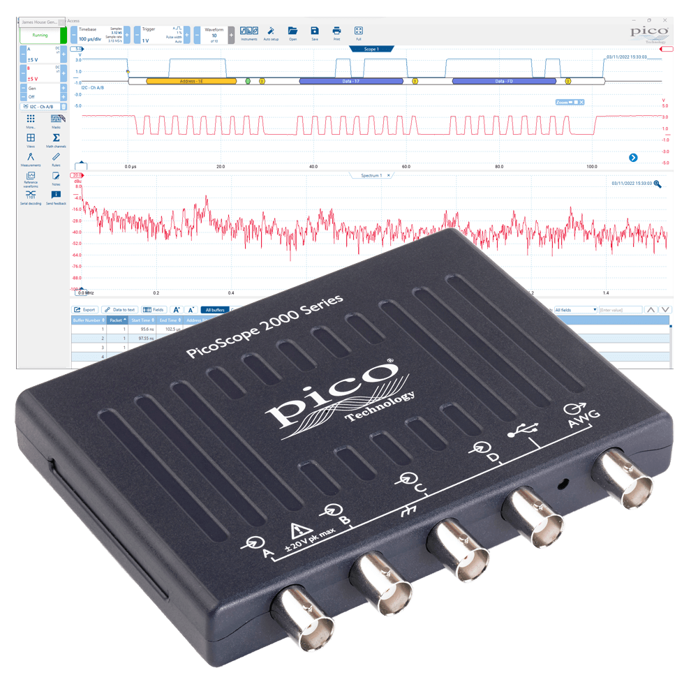 PicoScope 2000 Series USB oscilloscope front view