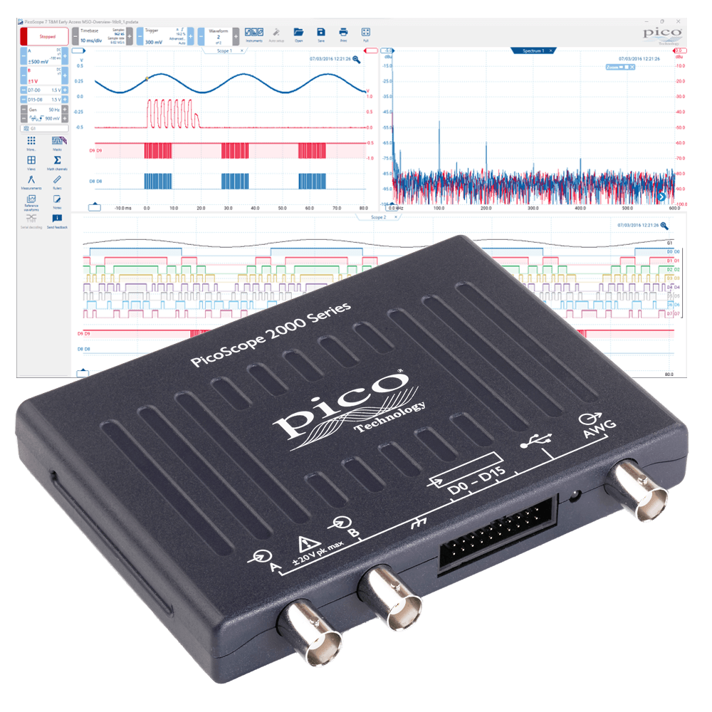 PicoScope 2000 Series compact USB-powered oscilloscope