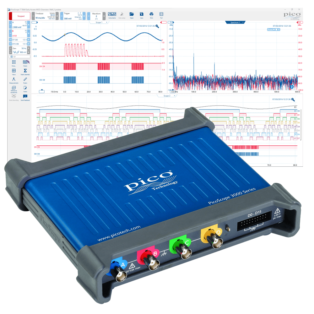 PicoScope 3000 Series USB 3.0 PC oscilloscope front view