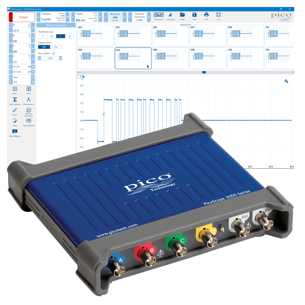 PicoScope 3000 Series PicoScope 7 app waveform and protocol view